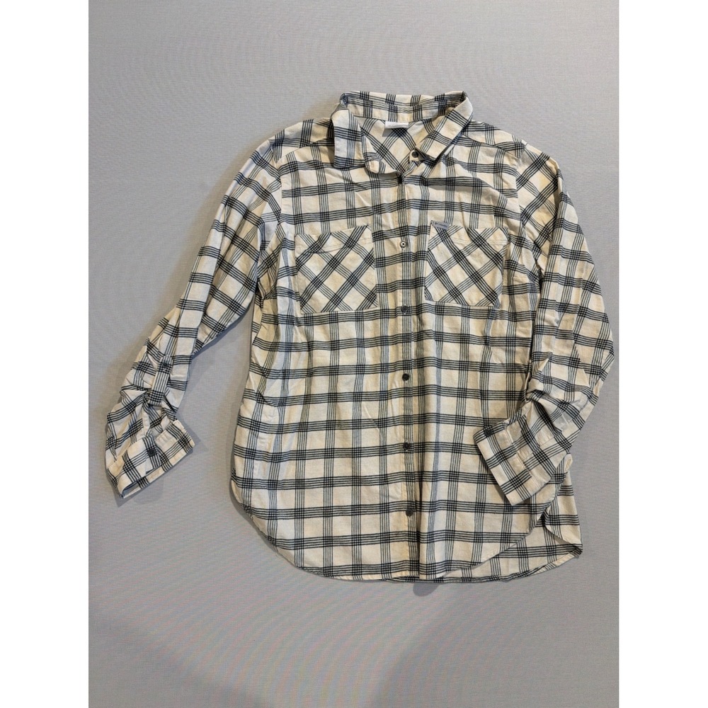 Columbia Sportswear Womens XXL White Black Plaid Flannel Button Down Shirt